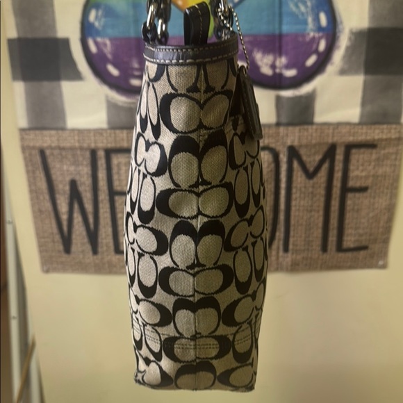 Coach Black and Tan Signature Tote with Leather Handles and leather Coach wallet - Picture 7 of 17